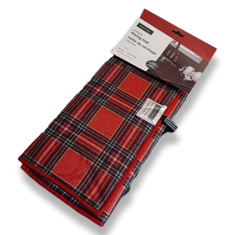 New Harman Tartan Plaid Print Dish Drying Mat 15" x 20" Absorbant Microfiber